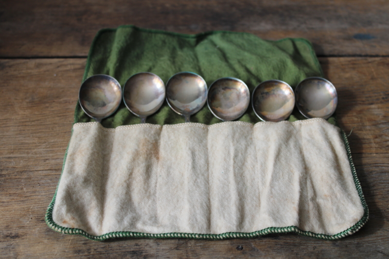 photo of early 1900s vintage Silverfild silver plate soup spoons, set of 6 round bowl gumbo spoons  #1