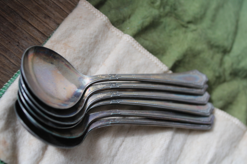 photo of early 1900s vintage Silverfild silver plate soup spoons, set of 6 round bowl gumbo spoons  #2