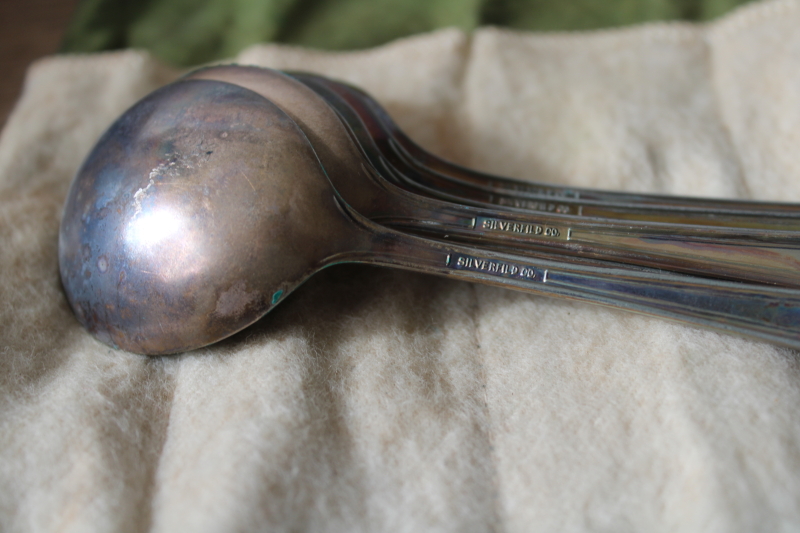 photo of early 1900s vintage Silverfild silver plate soup spoons, set of 6 round bowl gumbo spoons  #3