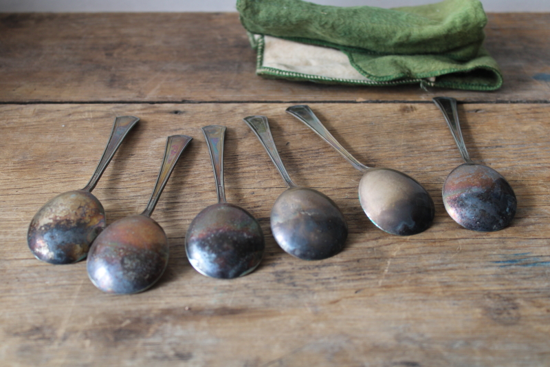 photo of early 1900s vintage Silverfild silver plate soup spoons, set of 6 round bowl gumbo spoons  #5