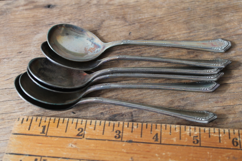 photo of early 1900s vintage Silverfild silver plate soup spoons, set of 6 round bowl gumbo spoons  #6