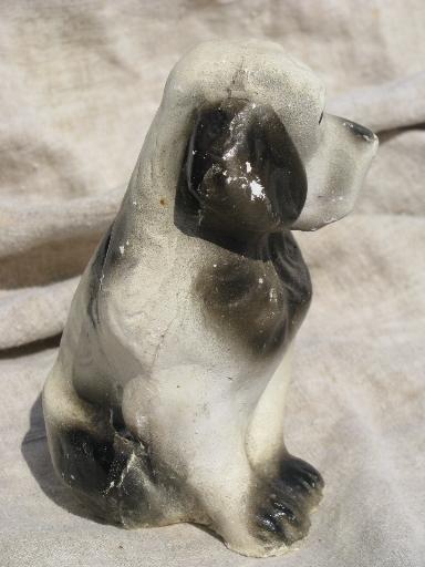 photo of early 1900s vintage chalk dog, painted plaster spaniel chalkware figure #2