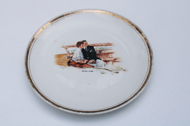 photo of early 1900s vintage china plate w/ Howard Chandler Christy print Sailing Close #1