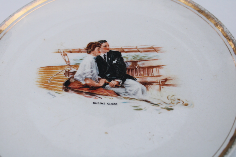 photo of early 1900s vintage china plate w/ Howard Chandler Christy print Sailing Close #3