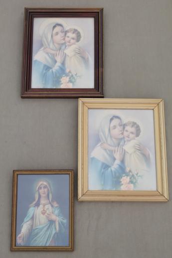 photo of early 1900s vintage color litho religious prints, Sacred Heart Mary & Christ Child #2