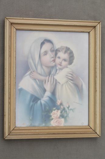 photo of early 1900s vintage color litho religious prints, Sacred Heart Mary & Christ Child #5