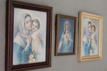 catalog photo of early 1900s vintage color litho religious prints, Sacred Heart Mary & Christ Child