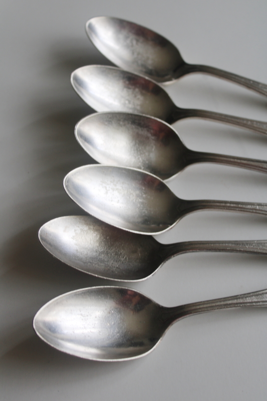 photo of early 1900s vintage flatware, Infirmary engraved worn silver plated soup spoons  #3