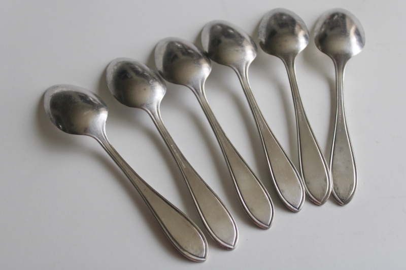 photo of early 1900s vintage flatware, Infirmary engraved worn silver plated soup spoons  #4