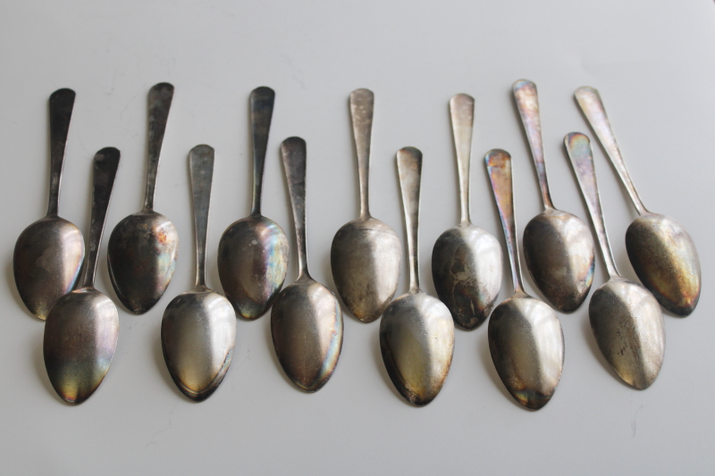 photo of early 1900s vintage flatware, Wisconsin State Sanatorium silver plated spoons 13 at dinner  #7