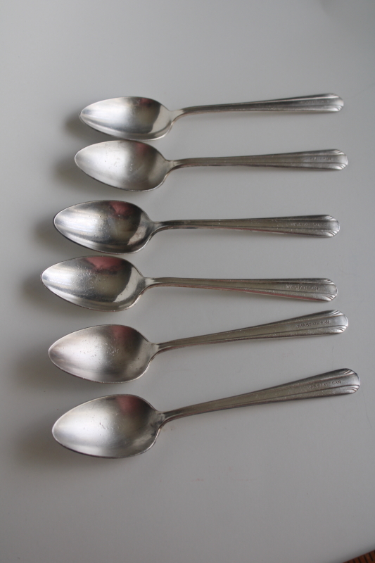 photo of early 1900s vintage flatware, Wisconsin State Sanatorium worn silver plated soup spoons  #1