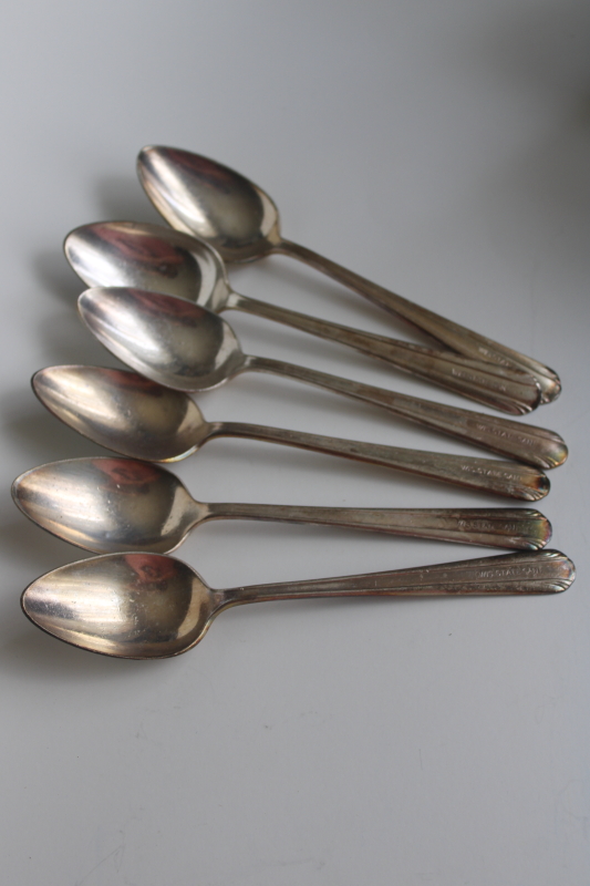 photo of early 1900s vintage flatware, Wisconsin State Sanatorium worn silver plated soup spoons  #1