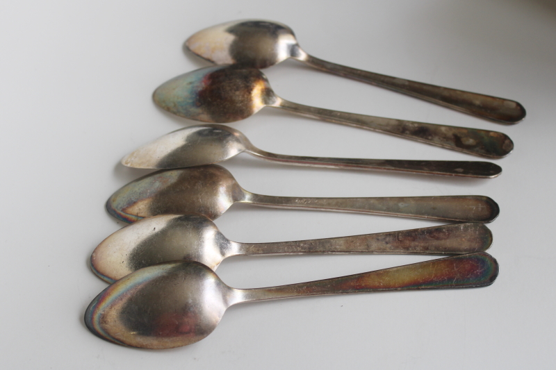 photo of early 1900s vintage flatware, Wisconsin State Sanatorium worn silver plated soup spoons  #4