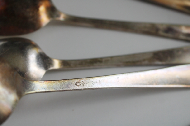 photo of early 1900s vintage flatware, Wisconsin State Sanatorium worn silver plated soup spoons  #5