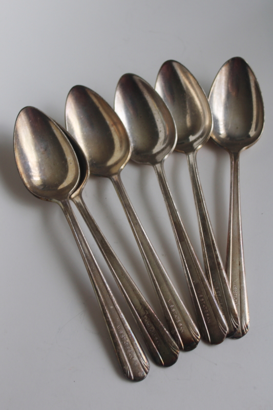 photo of early 1900s vintage flatware, Wisconsin State Sanatorium worn silver plated soup spoons  #6