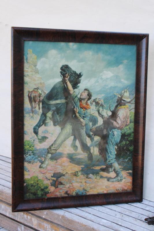 photo of early 1900s vintage framed print Winchester calendar art WR Leigh western cowboys #2