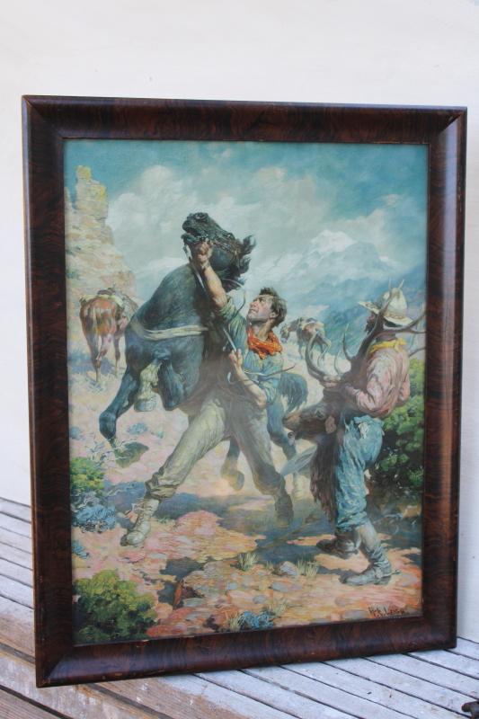 photo of early 1900s vintage framed print Winchester calendar art WR Leigh western cowboys #12