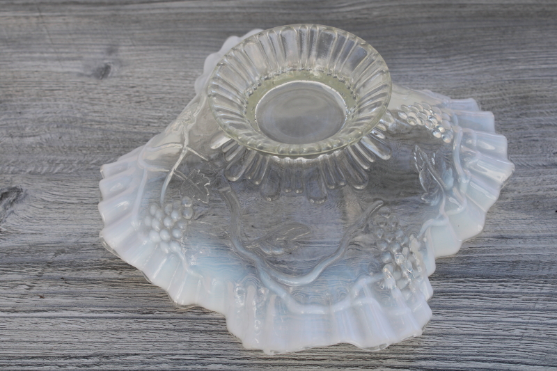 photo of early 1900s vintage grapes bowl, white opalescent glass w/ crimped ruffle Jefferson glass #3