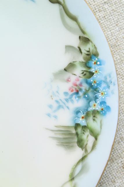 photo of early 1900s vintage hand painted china tea or dessert plates set, blue forget-me-nots #12