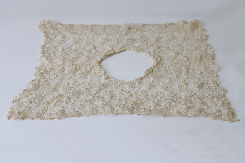 photo of early 1900s vintage lace collar, square shape w/ high neck cut antique machine lace #1