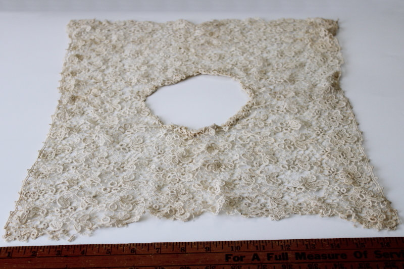 photo of early 1900s vintage lace collar, square shape w/ high neck cut antique machine lace #7