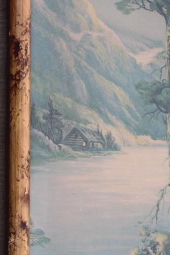 photo of early 1900s vintage landscape, long color litho print WM Thompson Mid Mountain Solitude #2