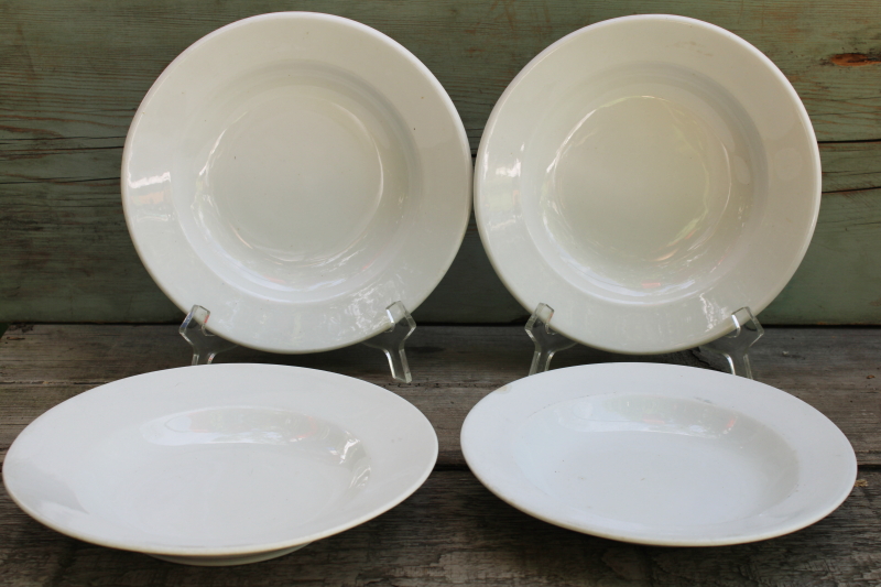 photo of early 1900s vintage plain white ironstone soup bowls, Wedgwood & Greenwood china, large chunky shape  #1