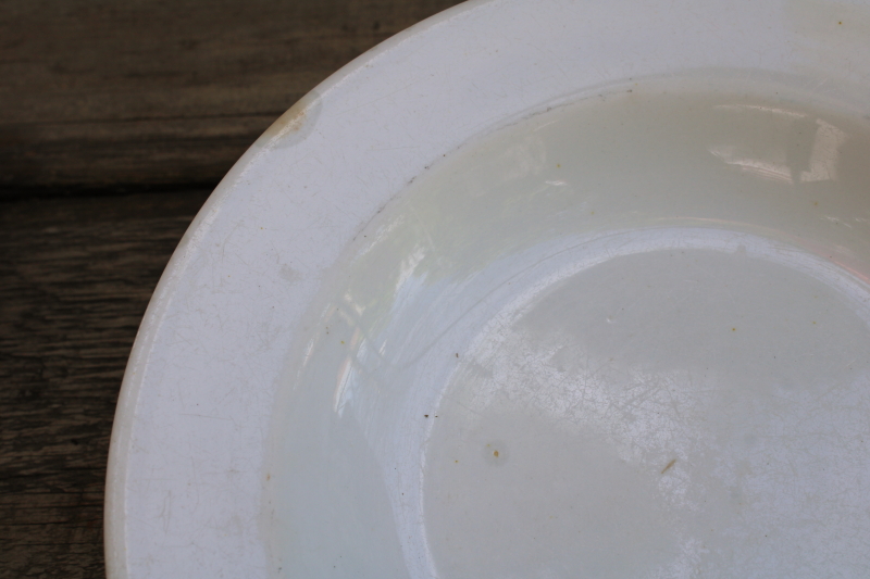photo of early 1900s vintage plain white ironstone soup bowls, Wedgwood & Greenwood china, large chunky shape  #2