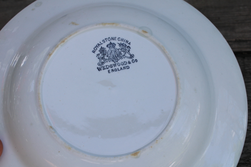 photo of early 1900s vintage plain white ironstone soup bowls, Wedgwood & Greenwood china, large chunky shape  #3