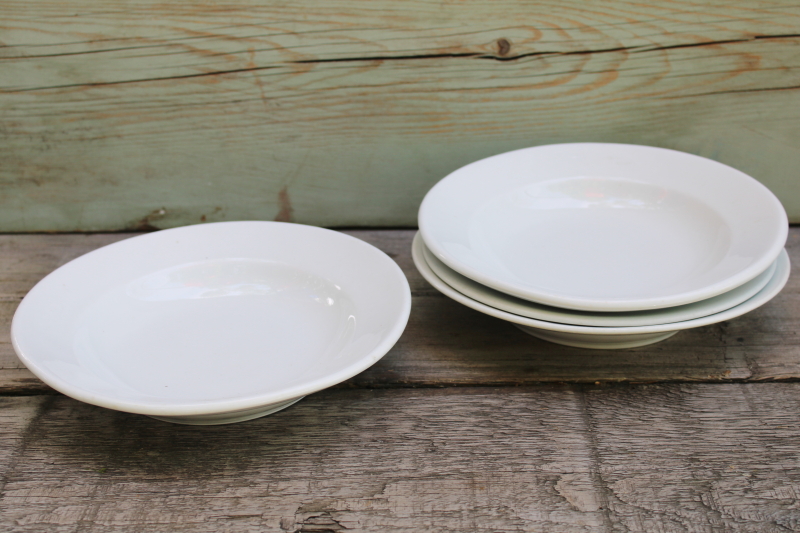 photo of early 1900s vintage plain white ironstone soup bowls, Wedgwood & Greenwood china, large chunky shape  #4