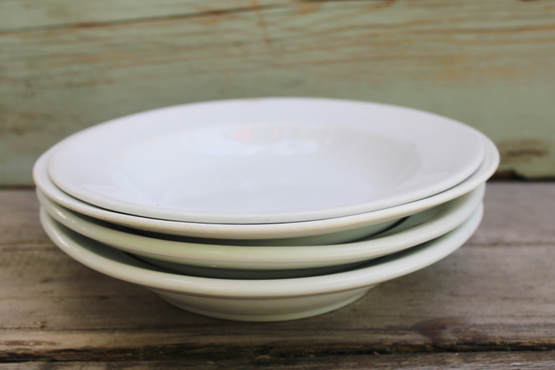 photo of early 1900s vintage plain white ironstone soup bowls, Wedgwood & Greenwood china, large chunky shape  #6