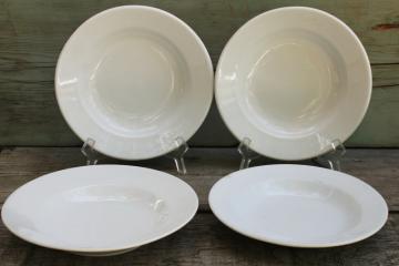 catalog photo of early 1900s vintage plain white ironstone soup bowls, Wedgwood & Greenwood china, large chunky shape 