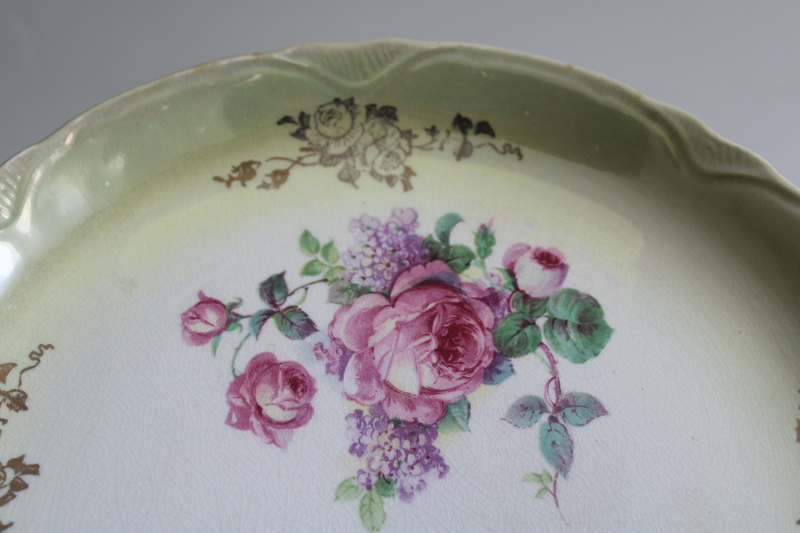 photo of early 1900s vintage plate Give Us This Day Our Daily Bread, worn stained antique china  #4