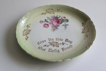 catalog photo of early 1900s vintage plate Give Us This Day Our Daily Bread, worn stained antique china 