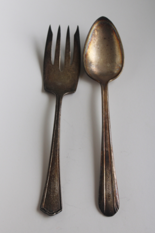 photo of early 1900s vintage silver plated flatware, large fork & spoon Infirmary, Wisconsin State Sanatorium  #1