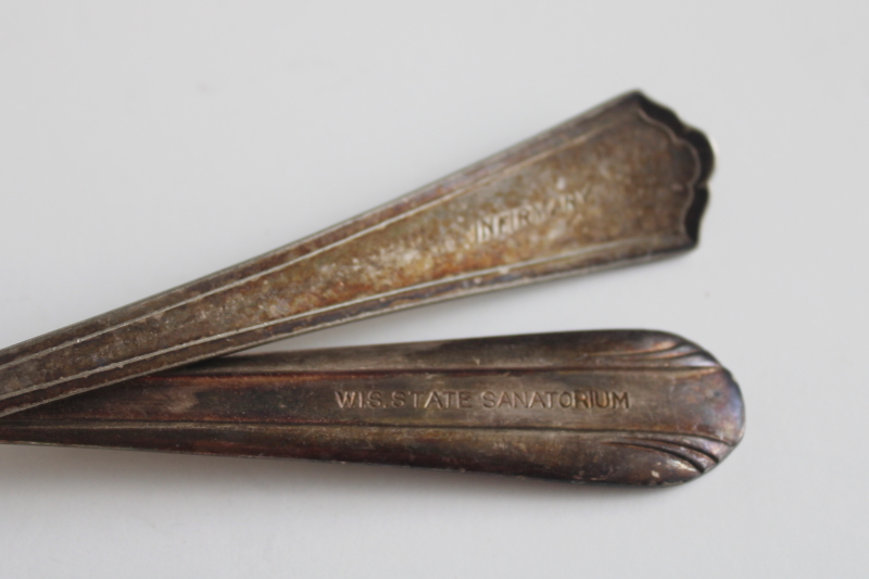 photo of early 1900s vintage silver plated flatware, large fork & spoon Infirmary, Wisconsin State Sanatorium  #2