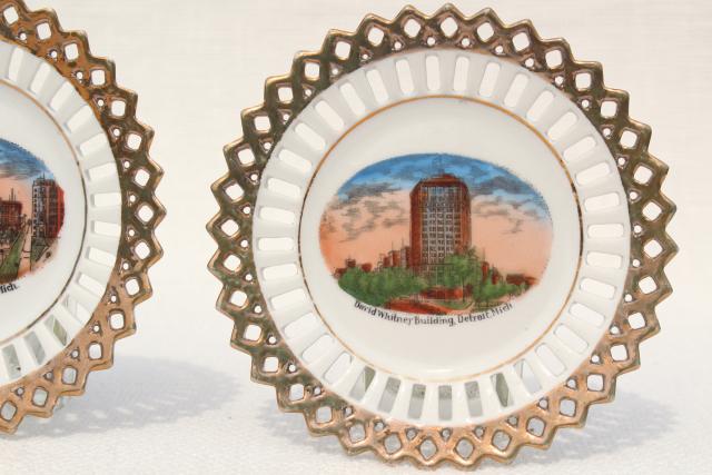 photo of early 1900s vintage souvenir china plates, antique views of Detroit #2