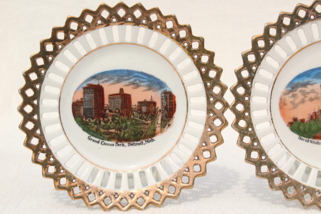 photo of early 1900s vintage souvenir china plates, antique views of Detroit #3