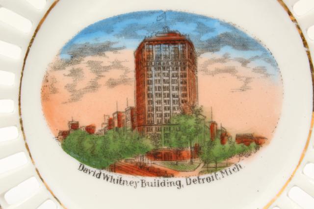 photo of early 1900s vintage souvenir china plates, antique views of Detroit #4