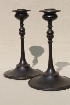 catalog photo of early 1900s vintage treen candlesticks, french polish smooth turned wood candle holders