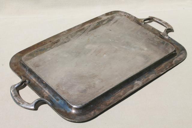 photo of early 1900s vintage trophy silver waiter's tray w/ monogram & engraved robin bird w/ worm #9