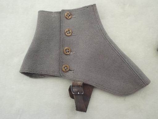 photo of early 1900s vintage wool felt spats, antique grey wool spats  #2