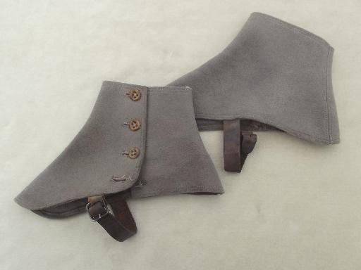 photo of early 1900s vintage wool felt spats, antique grey wool spats  #3