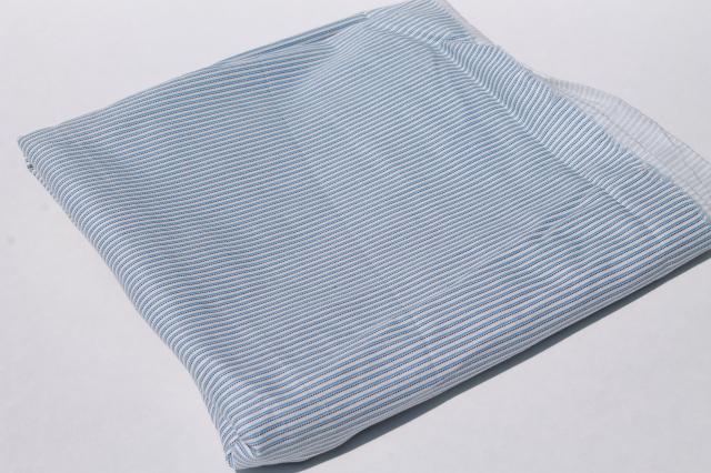 photo of early 1900s vintage work shirt fabric, printed striped cotton shirting, black / indigo on white #2