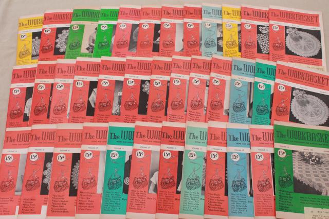 photo of early 1950s vintage Workbasket needlework pattern magazines, 30+ back issues #1