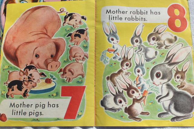 photo of early 50s vintage children's picture books w/ retro cover art illustrations, Easter spring decor #3