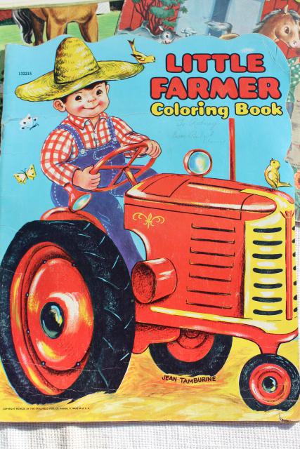 photo of early 50s vintage children's picture books w/ retro cover art illustrations, farm country decor #6