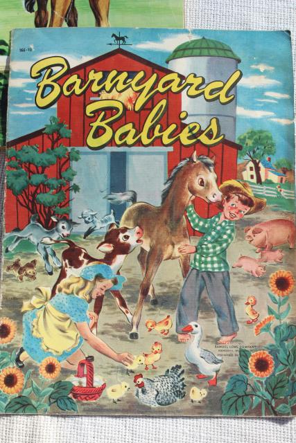 photo of early 50s vintage children's picture books w/ retro cover art illustrations, farm country decor #8