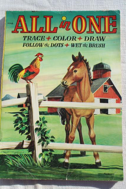 photo of early 50s vintage children's picture books w/ retro cover art illustrations, farm country decor #10