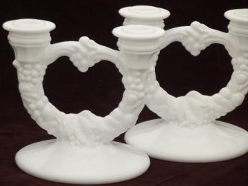 catalog photo of early Indiana glass paper label garland milk glass branched candle holders